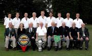13 September 2007; The team and officials of Muskerry Golf Club, Cork, winners of the Bulmers Junior Cup, back row, left to right, Daniel Hallissey, Padraig Linehan, Brian Twomey, Pat Turner, Dave Lane, Eoin O’Callaghan, Gordian Barry, Ger O’Shea and Liam Harte, front row, left to right, Dennis McConnell, Captain, Shandon Park G.C.; Nicola McCleery, Marketing Manager, Managers; Barry Doyle, President Elect, Golfing Union of Ireland; Tom Casey, Team Captain, Muskerry G.C.; Jim O’Driscoll, Captain, Muskerry G.C.; Tom Philpott, President, Muskerry G.C.; Pat Sheppard and Sean MacMahon, Chairman, Munster Branch, Golfing Union of Ireland. The Bulmers Junior Cup Final, Bulmers Cups and Shields Finals 2007, Shandon Park Golf Club, Belfast, Co. Antrim. Picture credit: Ray McManus / SPORTSFILE