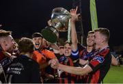 1 November 2017; Bohemians captain Paddy Kirk lifts the Dr Tony O'Neill perpetual trophy after the SSE Airtricity National Under 19 League Final match between Bohemians and St Patrick's Athletic at Dalymount Park in Dublin. Photo by Piaras Ó Mídheach/Sportsfile