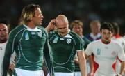 15 September 2007; Ireland's Denis Hickie and Neil Best, left, leave the pitch after the game. 2007 Rugby World Cup, Pool D, Ireland v Georgia, Stade Chaban Delmas, Bordeaux, France. Picture credit; Brendan Moran / SPORTSFILE