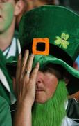 15 September 2007; An Ireland fan watches the dying moments of the game. 2007 Rugby World Cup, Pool D, Ireland v Georgia, Stade Chaban Delmas, Bordeaux, France. Picture credit; Brendan Moran / SPORTSFILE