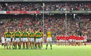 16 September 2007; The Kerry and Cork teams stand for the National Anthem before the start of the game. Bank of Ireland All-Ireland Senior Football Championship Final, Kerry v Cork, Croke Park, Dublin. Picture credit; Paul Mohan / SPORTSFILE