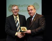 16 September 2007; Martin Furlong, a member of the All-Ireland winning Offaly team of 1982, is presented with a medal to mark the 25th anniversary of the victory over Kerry by GAA President Nickey Brennan. GAA Jubilee Awards, Offaly 1982, Croke Park, Dublin. Picture credit: Ray McManus / SPORTSFILE