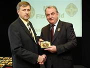16 September 2007; Mick Fitzgerald, a member of the All-Ireland winning Offaly team of 1982, is presented with a medal to mark the 25th anniversary of the victory over Kerry by GAA President Nickey Brennan. GAA Jubilee Awards, Offaly 1982, Croke Park, Dublin. Picture credit: Ray McManus / SPORTSFILE