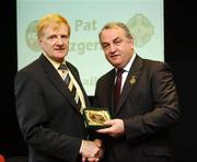 16 September 2007; Pat Fitzgerald, a member of the All-Ireland winning Offaly team of 1982, is presented with a medal to mark the 25th anniversary of the victory over Kerry by GAA President Nickey Brennan. GAA Jubilee Awards, Offaly 1982, Croke Park, Dublin. Picture credit: Ray McManus / SPORTSFILE