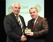 16 September 2007; Liam Currams, a member of the All-Ireland winning Offaly team of 1982, is presented with a medal to mark the 25th anniversary of the victory over Kerry by GAA President Nickey Brennan. GAA Jubilee Awards, Offaly 1982, Croke Park, Dublin. Picture credit: Ray McManus / SPORTSFILE