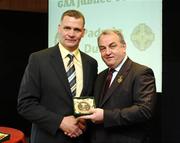 16 September 2007; Pádraig Dunne, a member of the All-Ireland winning Offaly team of 1982, is presented with a medal to mark the 25th anniversary of the victory over Kerry by GAA President Nickey Brennan. GAA Jubilee Awards, Offaly 1982, Croke Park, Dublin. Picture credit: Ray McManus / SPORTSFILE