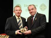 16 September 2007; Stephen Darby, a member of the All-Ireland winning Offaly team of 1982, is presented with a medal to mark the 25th anniversary of the victory over Kerry by GAA President Nickey Brennan. GAA Jubilee Awards, Offaly 1982, Croke Park, Dublin. Picture credit: Ray McManus / SPORTSFILE