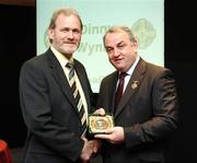 16 September 2007; Dinny Wynne, a member of the All-Ireland winning Offaly team of 1982, is presented with a medal to mark the 25th anniversary of the victory over Kerry by GAA President Nickey Brennan. GAA Jubilee Awards, Offaly 1982, Croke Park, Dublin. Picture credit: Ray McManus / SPORTSFILE
