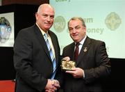 16 September 2007; Liam O'Mahony, a member of the All-Ireland winning Offaly team of 1982, is presented with a medal to mark the 25th anniversary of the victory over Kerry by GAA President Nickey Brennan. GAA Jubilee Awards, Offaly 1982, Croke Park, Dublin. Picture credit: Ray McManus / SPORTSFILE