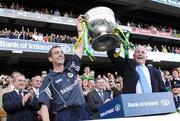16 September 2007; Kerry County Board Chairman Sean Walsh and team manager Pat O'Shea lift the Sam Maguire in front of GAA President Nickey Brennan and Ard Stiuirthoir of the GAA Liam Mulvihill. Bank of Ireland All-Ireland Senior Football Championship Final, Kerry v Cork, Croke Park, Dublin. Picture credit; Ray McManus / SPORTSFILE