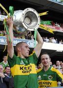 16 September 2007; Kerry substitute Sean O'Sullivan lifts the Sam Maguire Cup. Bank of Ireland All-Ireland Senior Football Championship Final, Kerry v Cork, Croke Park, Dublin. Picture credit; Ray McManus / SPORTSFILE
