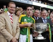 16 September 2007; Brian J. Goggin, Group Chief Executive, Bank of Ireland, Declan O'Sullivan, Kerry captain, Nickey Brennan, President of the GAA and Liam Mulvihill, Ard Stiúirthoir of the GAA, who presented the Sam Maguire cup. Bank of Ireland All-Ireland Senior Football Championship Final, Kerry v Cork, Croke Park, Dublin. Picture credit; Ray McManus / SPORTSFILE