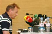 17 September 2007; Ireland head coach Eddie O'Sullivan reads the team to play France at a press conference. Ireland Rugby Press Conference, 2007 Rugby World Cup, Sofitel Bordeaux Aquitania, Bordeaux, France. Picture credit: Brendan Moran / SPORTSFILE