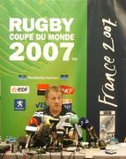 17 September 2007; Ireland head coach Eddie O'Sullivan during a press conference. Ireland Rugby Press Conference, 2007 Rugby World Cup, Sofitel Bordeaux Aquitania, Bordeaux, France. Picture credit: Brendan Moran / SPORTSFILE