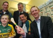 17 September 2007; Kerry senior footballer Colm Cooper holding a miniature hurley with team-mates, from left, Declan O'Sullivan, Diarmuid Murphy, Aidan O'Mahony, and nine year old Chloe Scollard along with the Sam Maguire Cup on a visit to Our Lady's Hospital for Sick Children. Crumlin, Dublin. Picture credit; Pat Murphy / SPORTSFILE