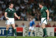 15 September 2007; Ireland centres Gordon D'Arcy, left, in conversation with Brian O'Driscoll during the game. 2007 Rugby World Cup, Pool D, Ireland v Georgia, Stade Chaban Delmas, Bordeaux, France. Picture credit; Brendan Moran / SPORTSFILE