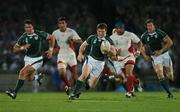 15 September 2007; Gordon D'Arcy, Ireland, supported by team-mates David Wallace, left, and Simon Easterby, makes a break against Georgia. 2007 Rugby World Cup, Pool D, Ireland v Georgia, Stade Chaban Delmas, Bordeaux, France. Picture credit; Brendan Moran / SPORTSFILE