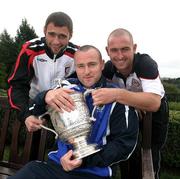 18 September 2007; Glentoran's Gary Hamilton, left, Linfield's Conor Downey, centre, and Cliftonville's Barry Johnston with the Gibson cup at the IFA official launch of the 2007/2008 Carnegie Premier League season. Malone House, Barnett Demesne, Belfast. Picture credit: Oliver McVeigh / SPORTSFILE
