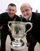 18 September 2007; Cliftonville manager Eddie Patterson and Linfield assistant manager Alfie Wylie with the Gibson cup at the IFA official launch of the 2007/2008 Carnegie Premier League season. Malone House, Barnett Demesne, Belfast. Picture credit: Oliver McVeigh / SPORTSFILE
