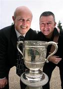 18 September 2007; Linfield assistant manager Alfie Wylie and Cliftonville manager Eddie Patterson with the Gibson cup at the IFA official launch of the 2007/2008 Carnegie Premier League season. Malone House, Barnett Demesne, Belfast. Picture credit: Oliver McVeigh / SPORTSFILE