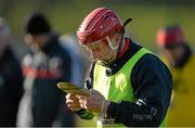 10 January 2015; Cork goalkeeper Anthony Nash checks the bás of his hurley after the warm-up before the game. Waterford Crystal Cup Preliminary Round, Cork v University of Limerick, CIT GAA Grounds, Bishopstown, Co. Cork. Picture credit: Brendan Moran / SPORTSFILE