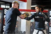 15 January 2015; Benson Henderson, right, during an open workout session ahead of his fight against Donald Cerrone in TD Garden, Boston, on Sunday. UFC Fight Night Open Workouts, UFC Gym, Boston, Massachusetts, USA. Picture credit: Ramsey Cardy / SPORTSFILE