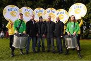 17 January 2015; Drummers Dermot Brennan, left, and Daniel Lang, from The Hit Machine Drummers, with from left, Liam Small, Aviva, former Irish International Kenny Cunningham, John Delaney, CEO of the FAI, and Dave Tully, chairman Trim Celtic FC, in attendance at the Aviva Club of the Year for 2014, Trim Celtic FC, on Saturday 17th of January as they showcased the difference the award has made to the club as the search was launched for the 2015 Aviva Club of the Year. www.AVIVA.ie/COTY. Trim Celtic AFC, Tully Park, Trim and Trim Castle Hotel. Photo by Sportsfile