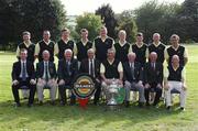 15 September 2007; Co. Sligo Golf Club, winners of the Bulmers Senior Cup, back row, left to right, Michael Durcan, Martin McTernan, Kevin Flanagan, Gary McDermott, David Dunne, Keith O’Neill, Stephen Brady, David McDermott and Aidan Anderson, front row, left to right, Paul McGurk, Bulmers; Dennis McConnell, Captain, Shandon Park Golf Club; Tommie Basquille, President, Golfing Union of Ireland, Michael McNamara, Captain, Co. Sligo G.C.; Tom Ford, Team Captain; Eugene Fayne, Chairman, GUI Connacht Branch; Sean Sweeney, President, Co. Sligo G.C. and Seryth Heavey.  Bulmers Cups and Shields Finals 2007, Shandon Park Golf Club, Belfast, Co. Antrim. Picture credit: Ray McManus / SPORTSFILE