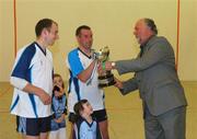 15 September 2007; Eoin Kennedy, left, and Egin Jensen, Dublin, are presented with the cup by Martin Donnelly. The Martin Donnelly All-Ireland 60 x 30 Handball Senior Doubles Final, Dublin v Mayo, Handball Alley, Croke Park, Dublin. Picture credit: Pat Murphy / SPORTSFILE
