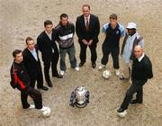 17 September 2007; Players and managers, left to right, Alan Moore, Derry City, Ray Scully, Waterford United, Robbie Hedderman, Waterford United, Darragh Ryan, Cork City, Alan Matthews, Longford Town manager, Timmy Purcell, UCD, Joseph Ndo, St.Patrick's Athletic, and Johnny McDonnell, St.Patrick's Athletic manager, attend the FAI Ford Cup Quarter-Finals media day. Wilson Hartnell Public Relations Head Office, Dublin. Picture credit: David Maher / SPORTSFILE