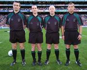 16 September 2007; Match officials, from left, Linesman Maurice Deegan, Referee David Coldrick, Linesman and Standby Referee Marty Duffy, and Sideline official Robert O'Donnell. Bank of Ireland All-Ireland Senior Football Championship Final, Kerry v Cork, Croke Park, Dublin. Picture credit; Brian Lawless / SPORTSFILE