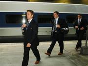 19 September 2007; Ireland players, from left, Eoin Reddan, Marcus Horan and David Wallace on the squad's arrival by TGV at Gare Montparnasse ahead of their Pool D match with France on Friday night next. 2007 Rugby World Cup, Paris, France. Picture credit: Brendan Moran / SPORTSFILE