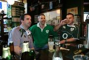20 September 2007; Ireland rugby fans, from left, Martin, Gerard and Vincent Carroll, from Drogheda, Co. Louth, relaxing in Paris ahead of their side's Rugby World Cup Pool D game with France. Paris, France. Picture credit: Brendan Moran / SPORTSFILE *** Local Caption ***