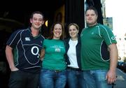 20 September 2007; Ireland rugby fans, from left, Jack and Winnifred Ryan, from Dublin, with Suzanne O'Malley, Dublin, and Dave O'Malley, Milltown Malbay, Co. Clare, relaxing in Paris ahead of their side's Rugby World Cup Pool D game with France. Paris, France. Picture credit: Brendan Moran / SPORTSFILE