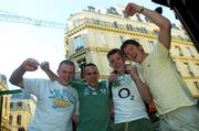 20 September 2007; Ireland rugby fans, from left, Niall Cuffe, Sligo Town, Brian McCusker, Martin McBride and Donal Shanaghy, all from Lacken, Co. Cavan, relaxing in Paris ahead of their side's Rugby World Cup Pool D game with France. Paris, France. Picture credit: Brendan Moran / SPORTSFILE *** Local Caption ***