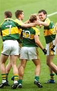 16 September 2007; Kerry players, from left to right are, Killian Young, Paul O'Connor, Darren O'Sullivan and Ronan O'Flatharta celebrate after the match. Bank of Ireland All-Ireland Senior Football Championship Final, Kerry v Cork, Croke Park, Dublin. Picture credit; Ray McManus / SPORTSFILE
