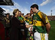 16 September 2007; Bryan Sheehan is introduced to the President of Ireland Mary McAleese by the Kerry captain Declan O'Sullivan. Bank of Ireland All-Ireland Senior Football Championship Final, Kerry v Cork, Croke Park, Dublin. Picture credit; Ray McManus / SPORTSFILE
