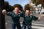 21 September 2007; Ireland fans Diarmuid O'Malley, left, Limerick city, and Dave Stringer, Yorkshire, England, who flew in from Dubai, relax in Paris before their side's game with France. 2007 Rugby World Cup, Pool D, Ireland v France, The Stade de France, Saint Denis, Paris, France. Picture credit; Brendan Moran / SPORTSFILE