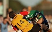 21 September 2007; Peter Durcan, Connacht, is tackled by Gareth Wyatt, Dragons. Magners League, Connacht v Dragons. Sportsground, Galway. Picture credit; David Maher / SPORTSFILE