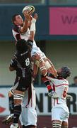 21 September 2007; Ryan Caldwell, Ulster, wins possession in the lineout against Filo Tiatia, Ospreys. Magners League, Ulster v Ospreys, Ravenhill, Belfast. Picture credit; Paul Mohan / SPORTSFILE