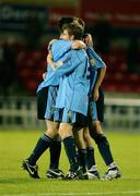 21 September 2007; UCD's Killian Gallagher, Pat McWalter, and Evan McMillan celebrate at the end of the game. FAI Ford Cup Quarter Final, Derry City v UCD, Brandywell, Derry. Picture credit; Oliver McVeigh / SPORTSFILE