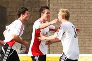 22 September 2007; Portadown's Conor Hagan, centre, celebrates his goal with team-mate Ross Redman, right. Carnegie Premier League, Crusaders v Portadown. Seaview, Belfast, Co. Antrim. Picture credit; Peter Morrison / SPORTSFILE