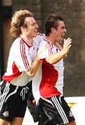 22 September 2007; Portadown's Conor Hagan, right, celebrates his goal with team-mate Wesley Boyle. Carnegie Premier League, Crusaders v Portadown. Seaview, Belfast, Co. Antrim. Picture credit; Peter Morrison / SPORTSFILE