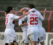 22 September 2007; Glentoran's Daryl Fordyce, 25, celebrates his goal with team-mates David Scullion, left, and Gary Hamilton. Carnegie Premier League, Glentoran v Armagh City. The Oval, Belfast, Co. Antrim. Picture credit; Oliver McVeigh / SPORTSFILE