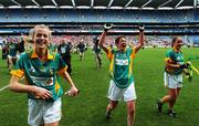 23 September 2007; Leitrim players, from left, Aisling Brennan, Ann Marie Cox and Teresa Mylott celebrate at the end of the game. TG4 All-Ireland Ladies Intermediate Football Championship Final, Wexford v Leitrim, Croke Park, Dublin. Picture credit; Paul Mohan / SPORTSFILE