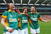 23 September 2007; Leitrim players Eimear McGlade, Sinead Quinn and Sarah McLoughlin celebrate at the end of the game. TG4 All-Ireland Ladies Intermediate Football Championship Final, Wexford v Leitrim, Croke Park, Dublin. Picture credit; Paul Mohan / SPORTSFILE