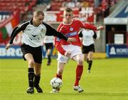 23 September 2007; Ian Malone, Kildare County, Shelbourne, in action against Anthony Flood, Shelbourne. eircom League of Ireland First Division, Shelbourne v Kildare County, Tolka Park, Dublin. Picture credit; Stephen McCarthy / SPORTSFILE