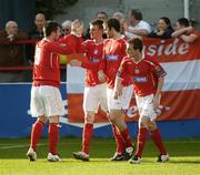 23 September 2007; Shelbourne's Anthony Flood, second from left, celebrates after scoring his side's first goal with team-mates, from left, Mark Leech, Ian Malone and Cathal Brady. eircom League of Ireland First Division, Shelbourne v Kildare County, Tolka Park, Dublin. Picture credit; Stephen McCarthy / SPORTSFILE