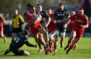 17 January 2015; Simon Zebo, Munster, is tackled by Billy Vunipola, Saracens. European Rugby Champions Cup 2014/15, Pool 1, Round 5, Saracens v Munster. Allianz Park, London, England. Picture credit: Brendan Moran / SPORTSFILE