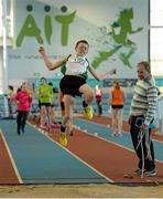 17 January 2015; Donal English Hayden, Ballon Rathoe AC, in action in the long jump in the Youth Boys Pentathon event. GloHealth National Indoor Combined Events Championships, Athlone International Arena, Athlone, Co. Westmeath. Picture credit: Piaras O Midheach / SPORTSFILE